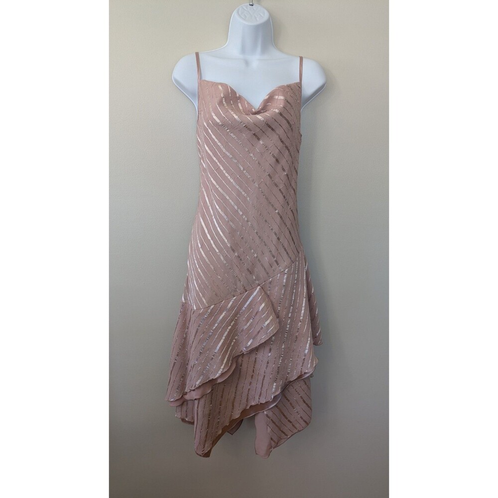 Vintage Y2K Womens Asymmetric Midi Dress Sz 8 Fairy Hoco Ruffle Pink Coquette